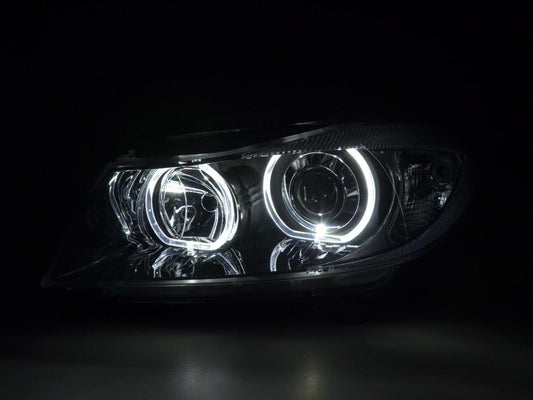 FK Automotive - Strålkastare Angel eye strålkastare LED BMW 3-serie E90 / E91 2005-2011 svart 